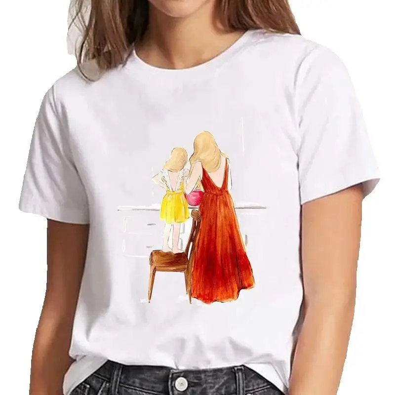 

Женская модная рубашка с мультяшным принтом в полоску, белая футболка с короткими рукавами, летняя модная футболка из полиэстера