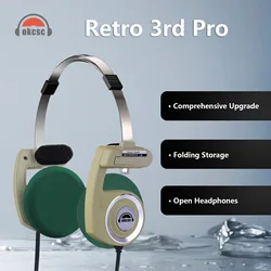 OKCSC Retro 3rd Generation Headphone Wired/Wireless Earphones 40mm Driver Open End HiFi Headset Only Bluetooth Version 2-in-1