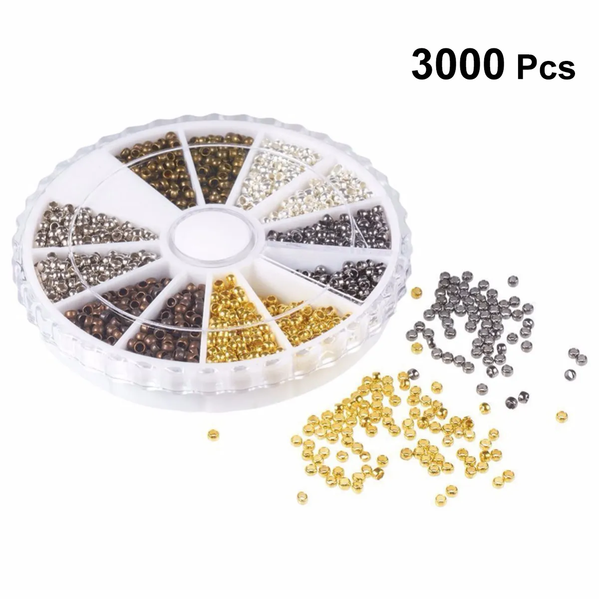 3000Pcs Metal Tube Crimp Beads Positioning Loose Jewelry Spacer for DIY Bracelet Necklace Accessories Tube Crimp Beads