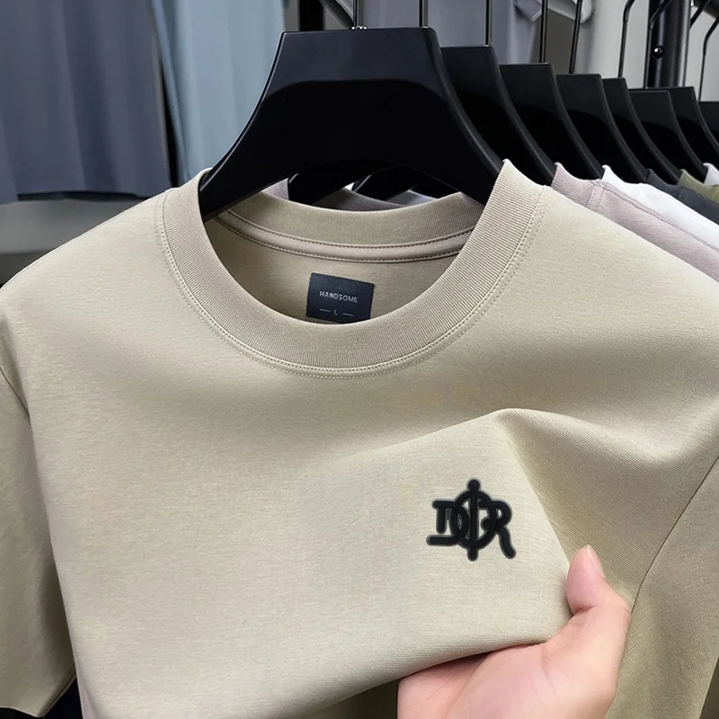 Designer-Style Herren-Print-T-Shirt, Sommer-Trend, Einfarbig, aus Baumwolle, Kurzarm, O-Ausschnitt, Lässiges, Vielseitiges Herren-Oberteil – Detail 10
