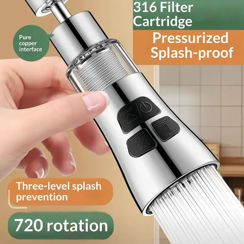 Faucet Adapter Filter Sink Faucet Connector 720° Rotatable 3 Adjustable Functions Kitchen Sinks Kitchen Faucet Extender Filter