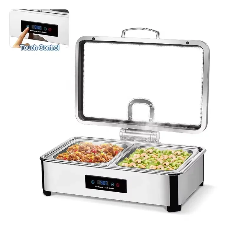 Wholesale Professional Stainless Steel 9L Food Chafing Dish Set Kitchen Use Electric Buffet Warmer LCD Screen Gas-compatible