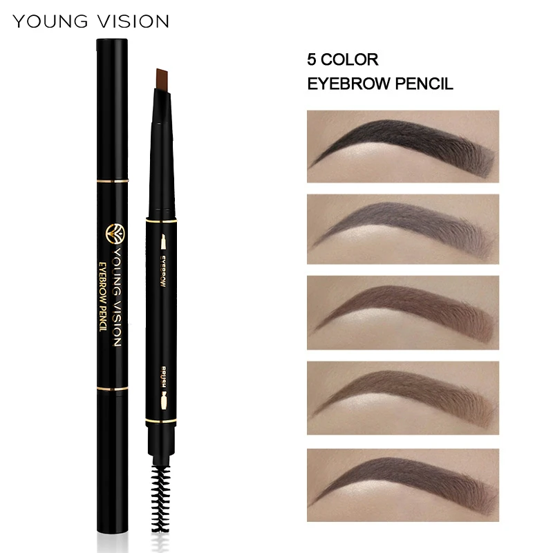 Escova e lápis de sobrancelha espiral de cinco cores, versão jovem, torção de ponta dupla, à prova d'água, à prova de manchas, lápis de sobrancelha triangular