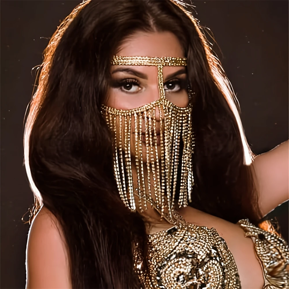 Gepersonaliseerde klauwketting lange kwast strass masker banketfeest nachtclub acteren masker festival gezichtsaccessoires