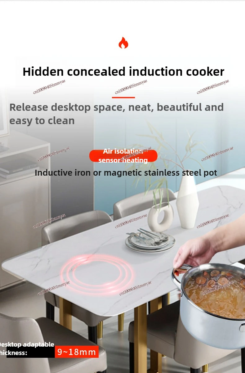 طباخ التعريفي المخفي المدمج في طاولة طعام لوح الصخور الساخن، موقد مخفي للمنزل الذكي