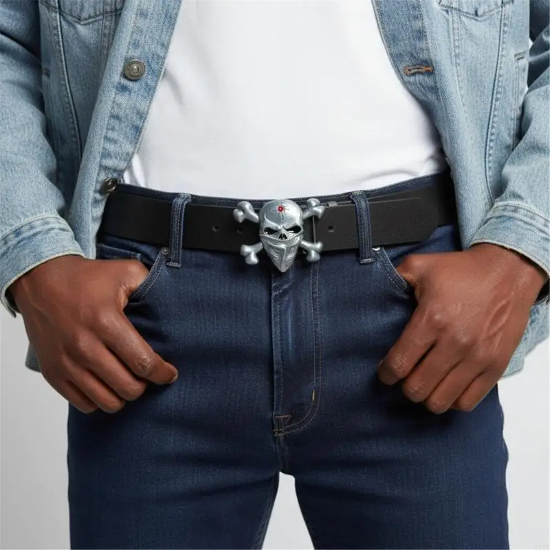 مشبك حزام جديد لعام 2025 بتصميم جمجمة غربية عتيقة مشبك حزام معدني لتعزيز المتانة والراحة في مناسبات مختلفة