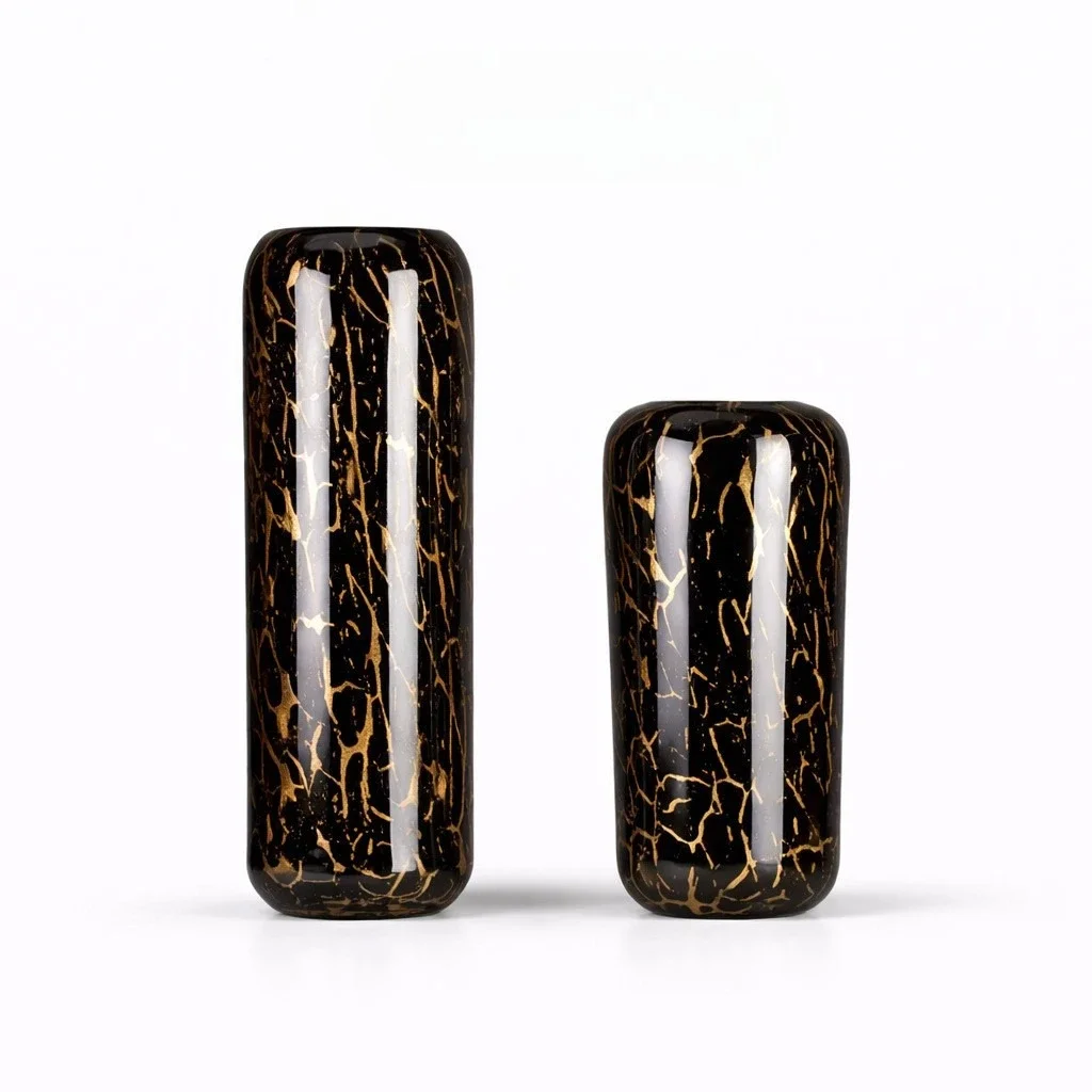CLL light luxury premium black gold straight cylinder glass vase countertop hotel model room villa decoration