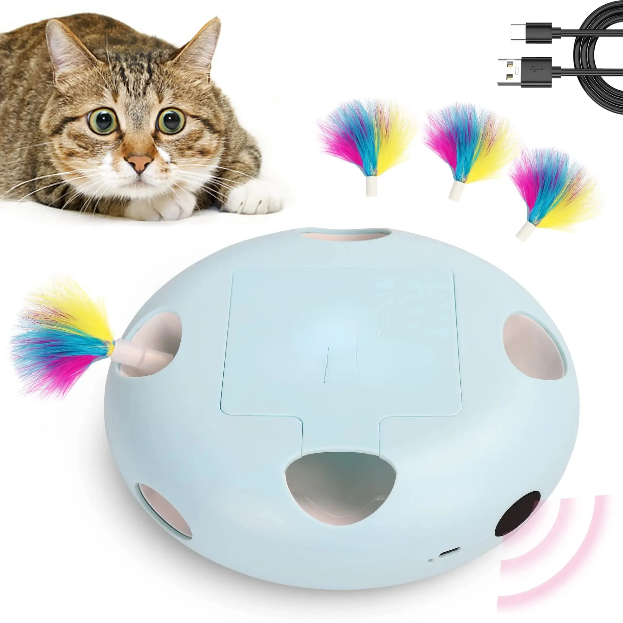 Cat Toys, Interactive Cat Toys for Indoor Cats, Smart Interactive Kitten Toy, Automatic 7 Holes Mice Whack-A-Mole Cat post Snake