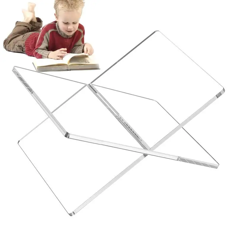 Acrylic Book Holder X-Shaped Display Stand for Cookbook Recipe Menu Magazines Storybook Rack for Display Opening Reading Books