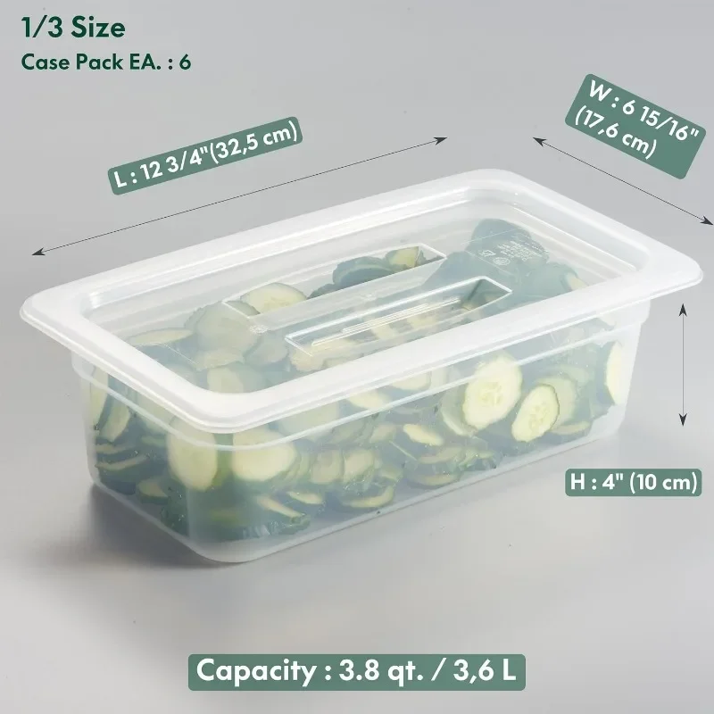 6 Pack Translucent Food Pan with Lid, 1/3 Size 4 Inch Deep NSF Listed Commercial-Grade Polypropylene Plastic