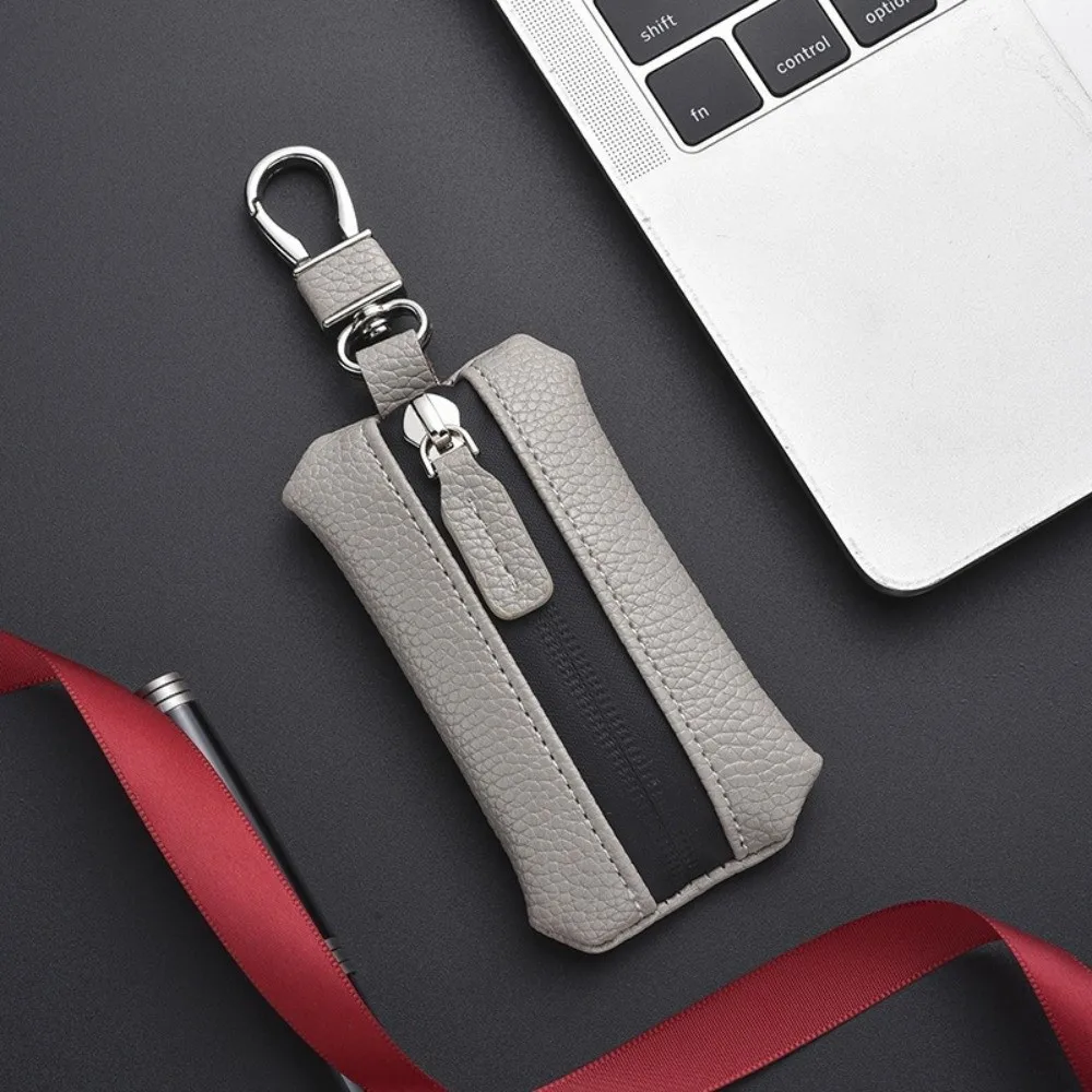 Stylish Luxury Car Key Bag Zipper Closure Multifunctional Mini Storage Bag Coin Storage Protection Cover Leather Key Case Home
