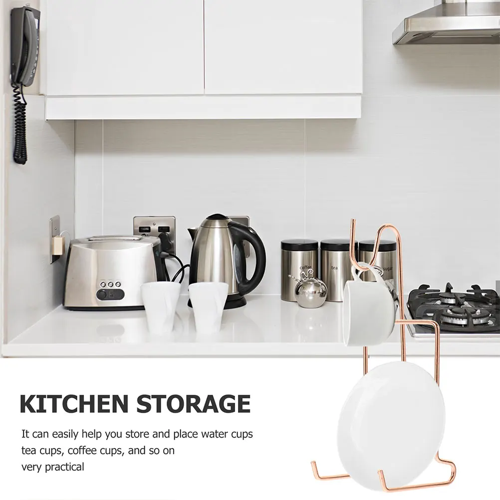 Rose Gold Coffee Cup Holder European Display Rack Iron Saucer Stand Home Organizer Storage Shelf Kitchen