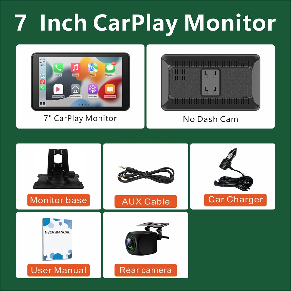 Pionray Portable CarPlay 7'' Smart Touchscreen met autoradio, draadloze Android Auto/Mirror Link/AUX-verbinding/FM/GPS