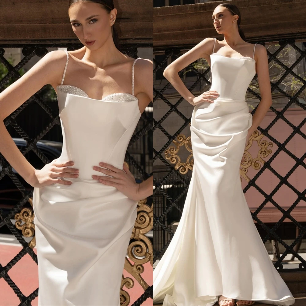 Customized Elegant Satin Strapless Evening Dress Classic Mermaid Prom Dresses Fashion Crystal Special Occasion Gowns