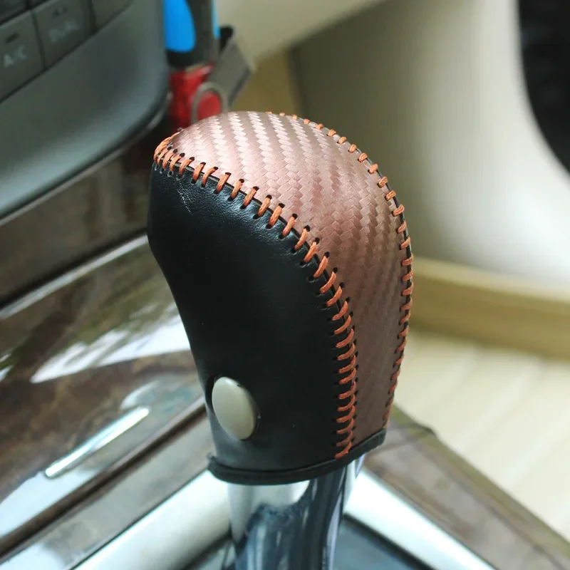 Gear Shift Collar & Handbrake Cover for Nissan Sylphy, Tiida, Livina - Carbon Fiber Pattern Leather Protector
