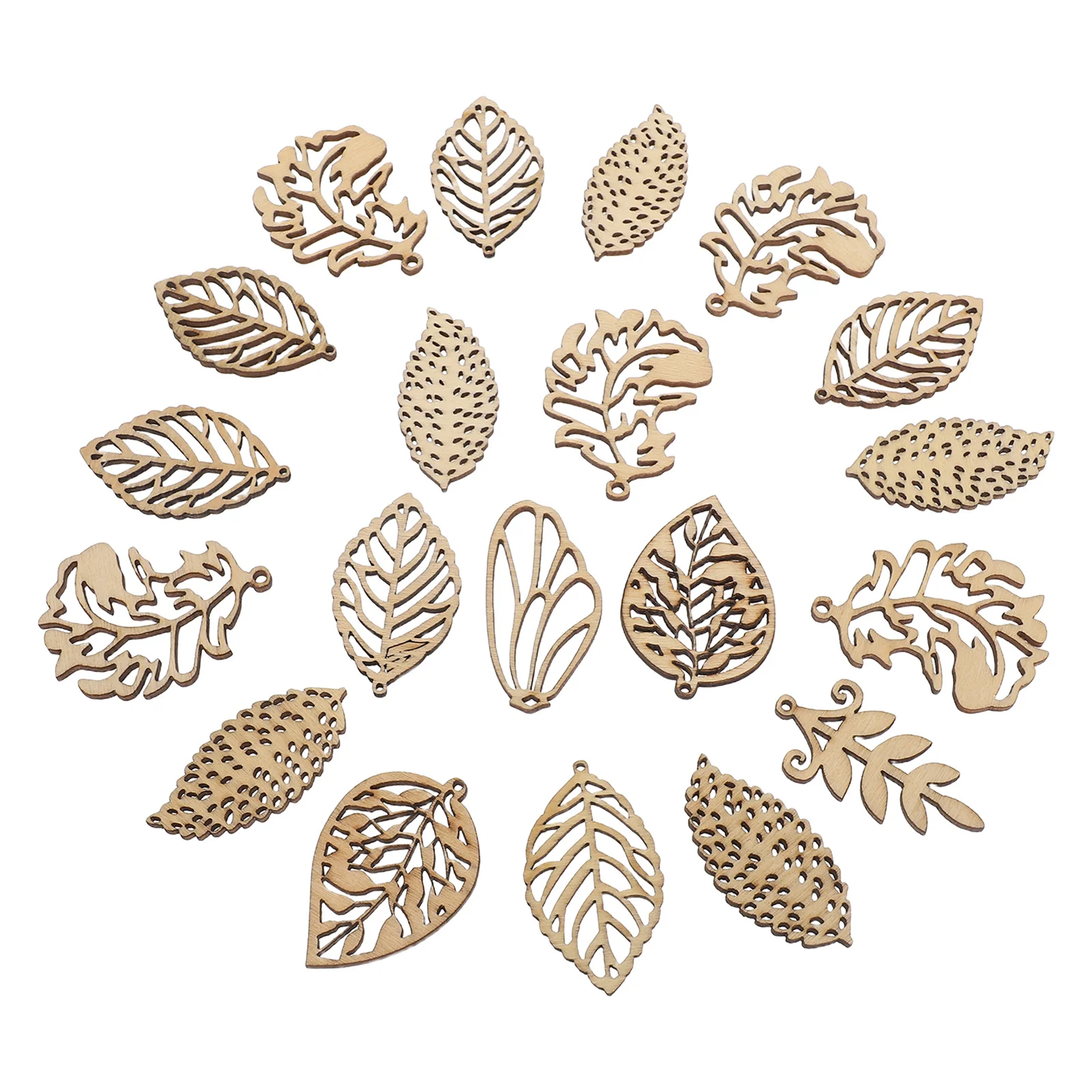 

20Pcs Wood Leaf Pieces Hollow Out Craft Pendant DIY Hanging Photo Props for Birthday Christmas Wedding Decoration