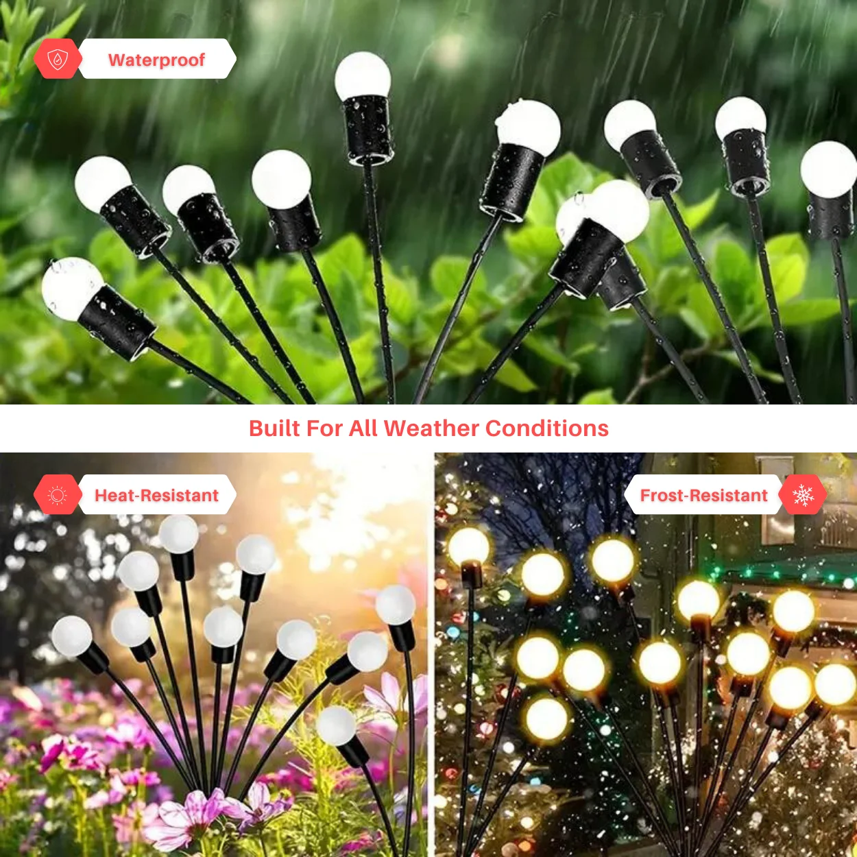 Luzes solares LED ao ar livre, Decoração do jardim, Luzes de paisagem, Firefly Lawn Lamps para Garden Building e Courtyard