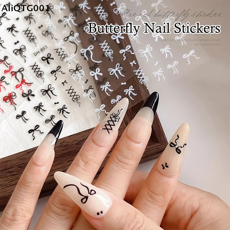 Kawaii Bow Tie Nail Stickers 1 Sheet Self-Adhesive Ribbon & Bowknot Nail Art Decals for DIY Manicure Decor