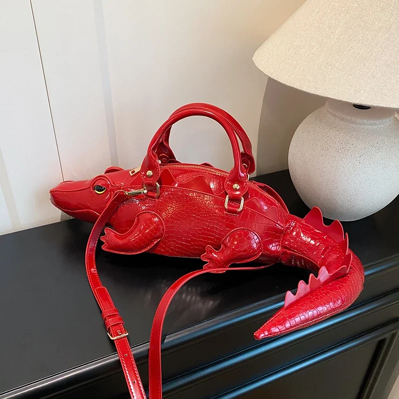 

Black Big Crocodile Shape Animal Crossbody Bag Lady Girls Personality Creative Mobile Phone Bag Luxury Coffee Alligator Handbag