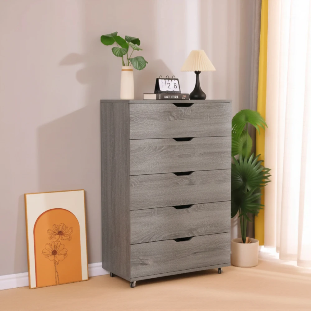 5-Drawer Dresser with Wheels, Modern Storage Cabinet, Multiple Colors Available