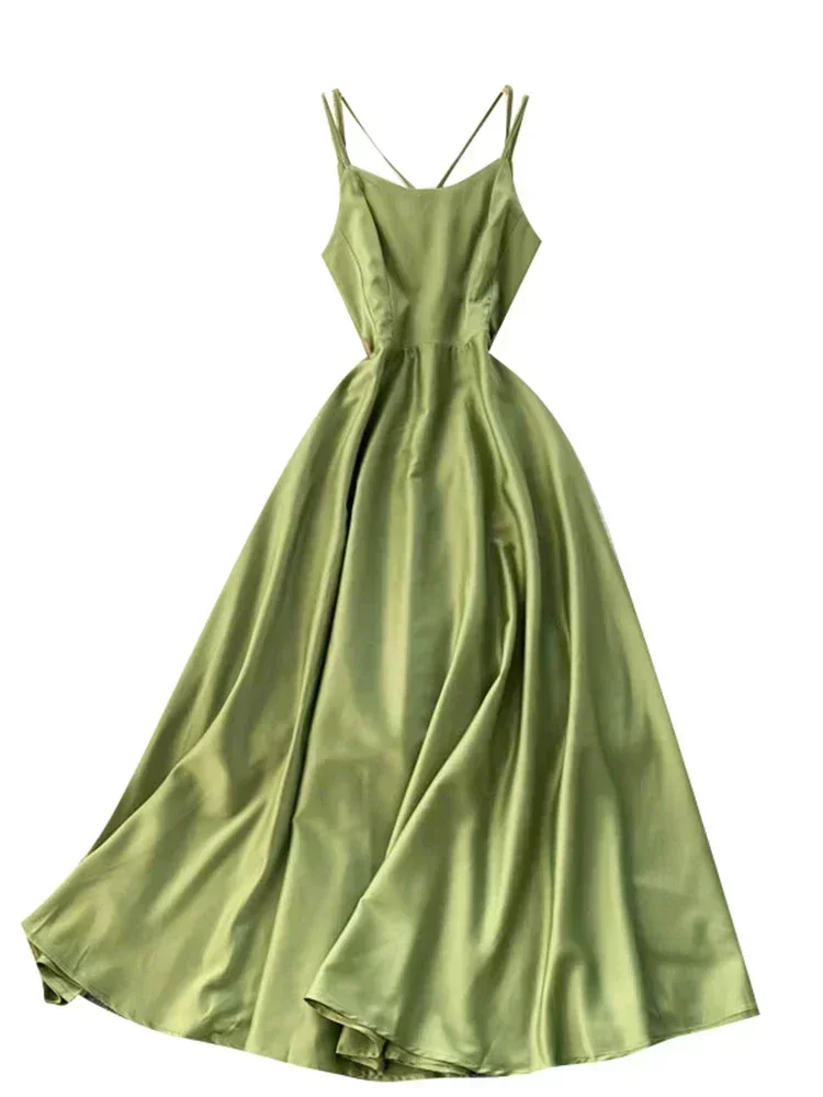 2025 Summer New Sexy Strappy Halter Strap Maxi Vestidos Female Seaside Vacation Dress with Waist and Thin Temperament C751