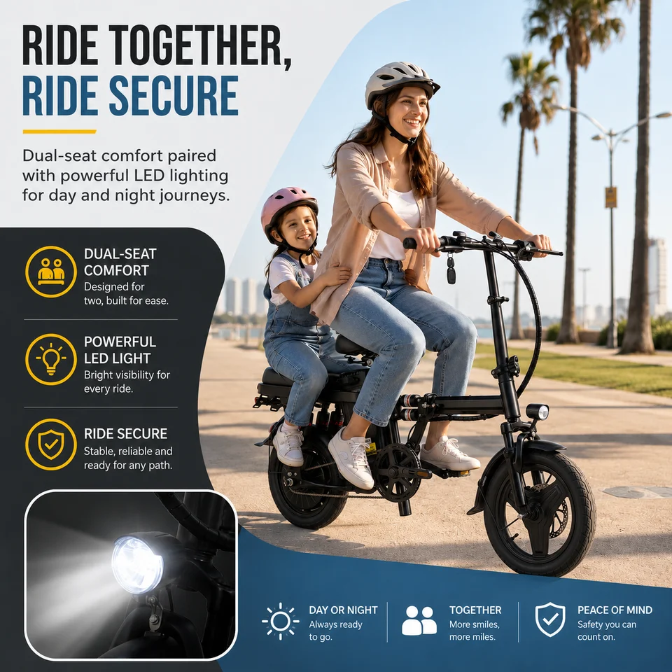 This Adult Folding Electric Bicycle Features a 500-watt Motor, a 48-volt 15-amp-hour Battery, 14-inch Tires, and a Maximum Range image 3