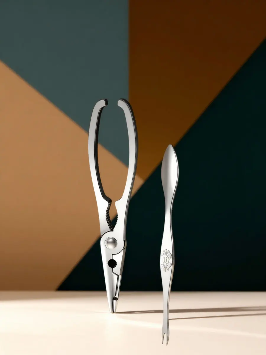 1Set Sturdy Stainless Steel Crab Eating Tool Seafood Tool Crab Pliers Needle for Lobster Shellfish Picnic Party Dining