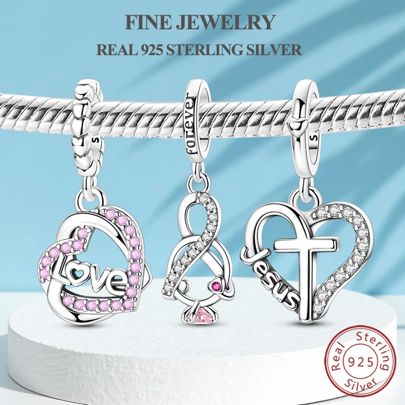 

Original Charms Beads Real S925 Sterling Silver Infinite Love Jesus Cross Heart Charm Fit Bracelets Bangle Woman Man DIY Jewelry