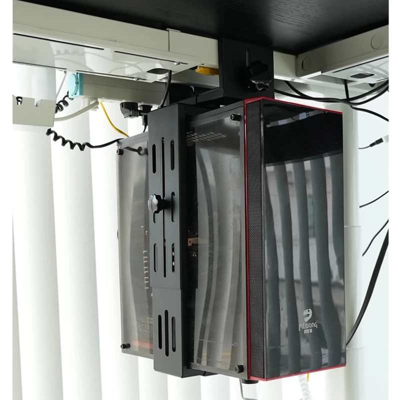 No Drill Office PC Holder Adjustable Desk Hanging Bracket Computer Case Mount Under Table Host Storage Rack for Workstation