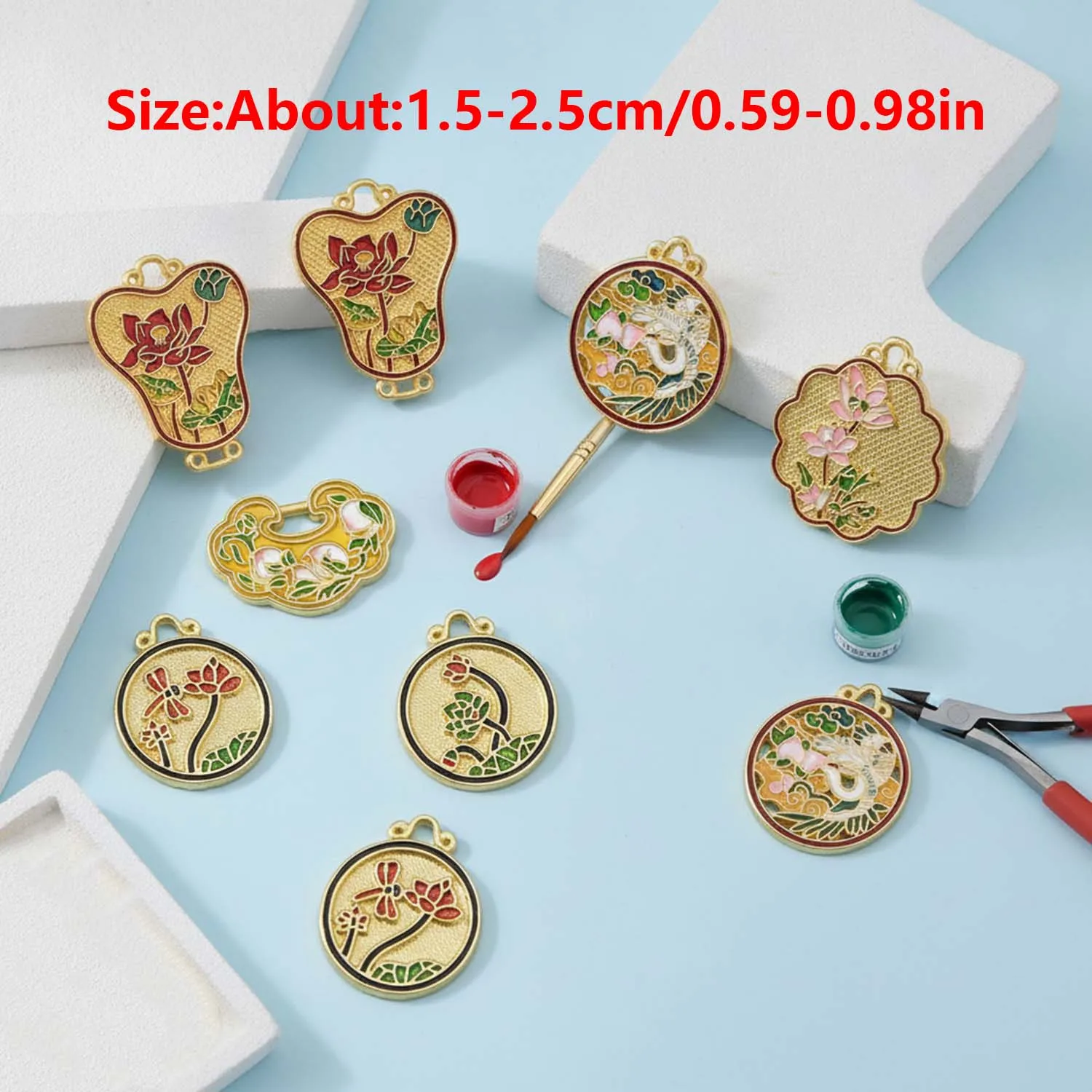 5pcs Ancient-style Golden Screen Ruyi Safety Lock Charms Enamel Pendants for DIY Bracelets Necklaces Jewelry Making Accessories