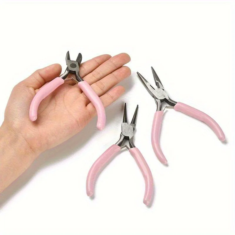 3Pcs/Set Handmade DIY Pink Needle-nose Pliers Jewelry Pliers, Multifunctional Jewelry Pliers Set, Mini Jewelry Wire Wrapping Beading Tools