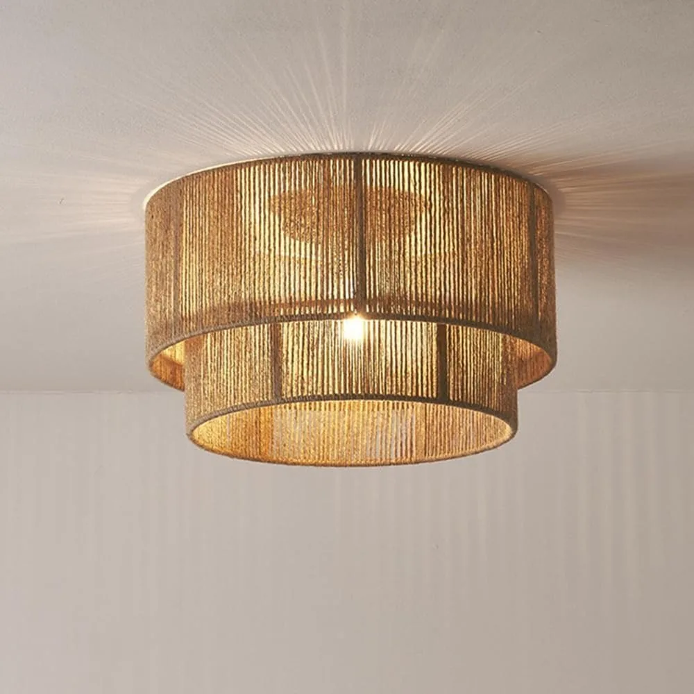 

Japanese Hemp Rope Round Ceiling Lights Modern E27 Led Pendant Lights Dining Room Retro Restaurant Light Fixtures Led Lamp 45CM