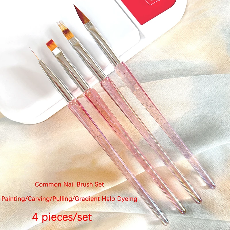 4PCS Plastic UV Gel Nail Brushes Set DIY Nail Art Liner Brush Stripe Pattern Painting Brush Kits Extension Drawing Carving Pen