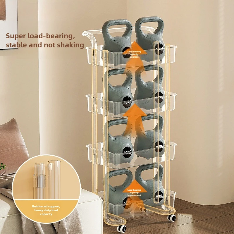 Plastic Transparent Small Cart, Living Room Multi-layer Storage Rack, Floor To Ceiling Bedroom, Movable Bathroom Storage Rack