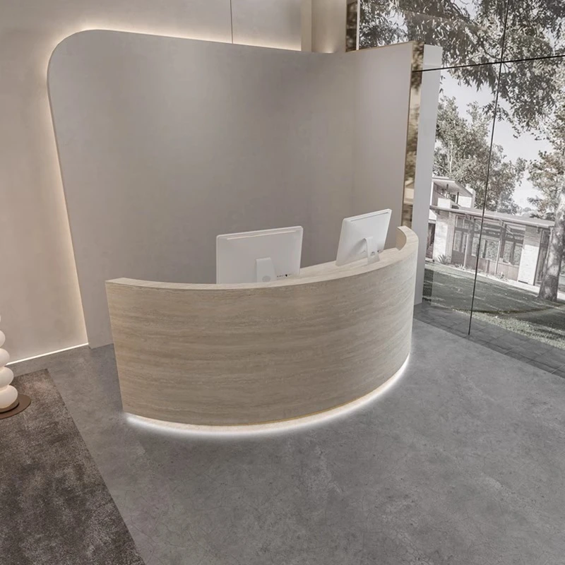 Bureaux de réception à tiroirs incurvés, bureaux de réception pour Salon de beauté, entreprise de bienvenue, meubles commerciaux d'accueil Comptoire