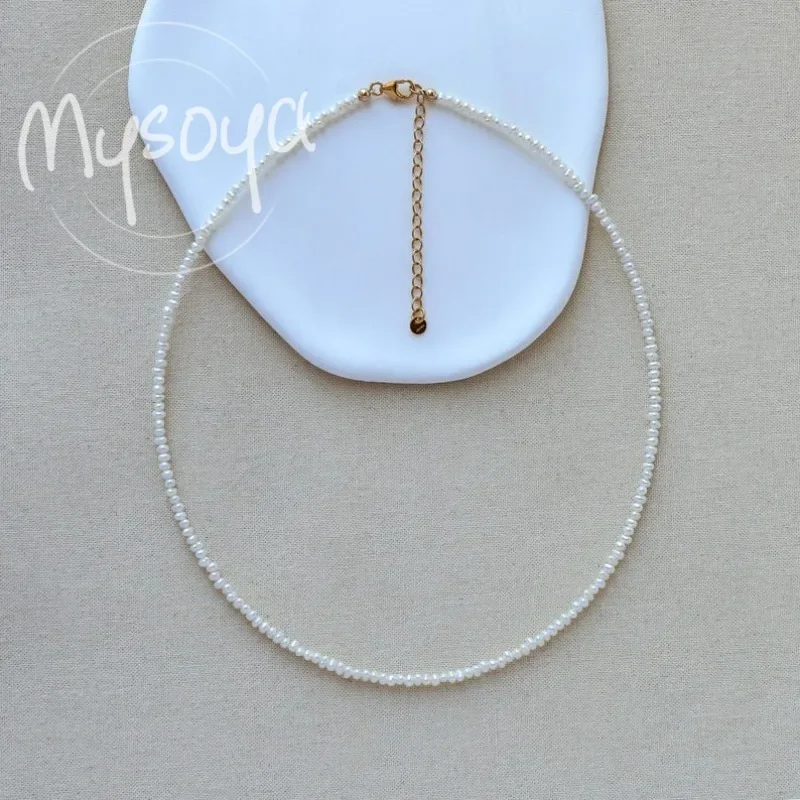 

MYSOYA White Mini Baroque Freshwater Pearl Necklace 3-4mm With Gift Box, For Her/Him, Birthday/Wedding/Christmas/New Year Gift