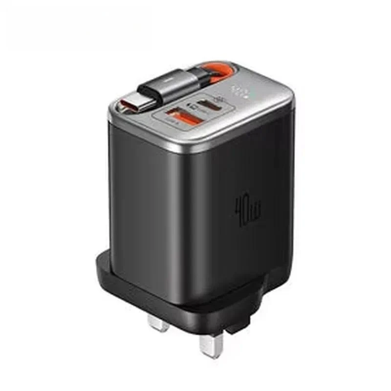 40W GaN Charger USB C PD3.0 Universal Travel Adapter with Retractable Cable Fast Charging All in One
