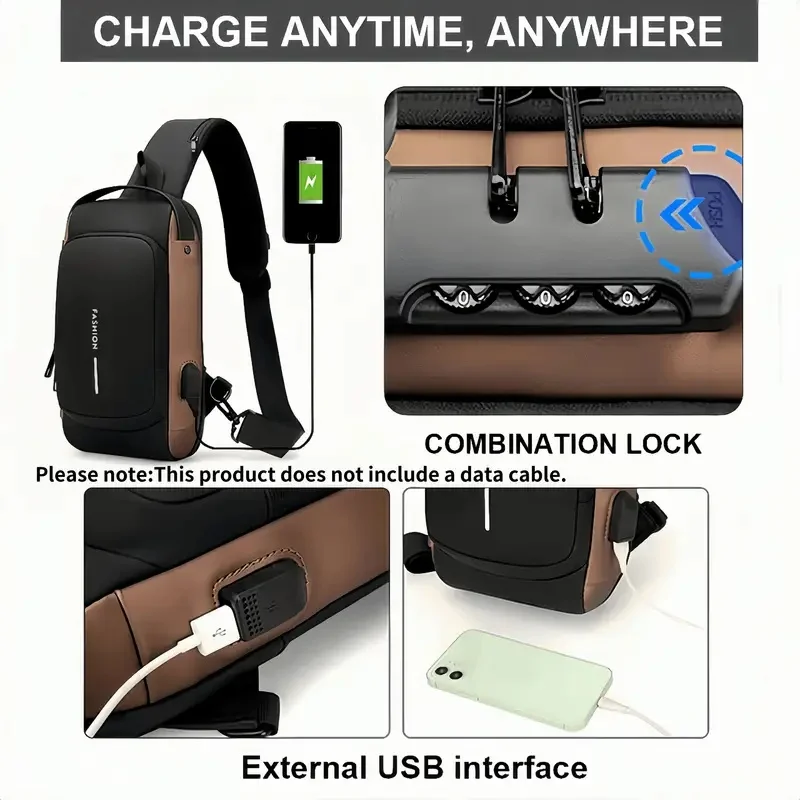 

[Password Lock Chest Bag] Durable Anti-Theft Password Lock Chest Bag - Men's Crossbody Slant Bag, Adjustable Shoulder Strap, Sui