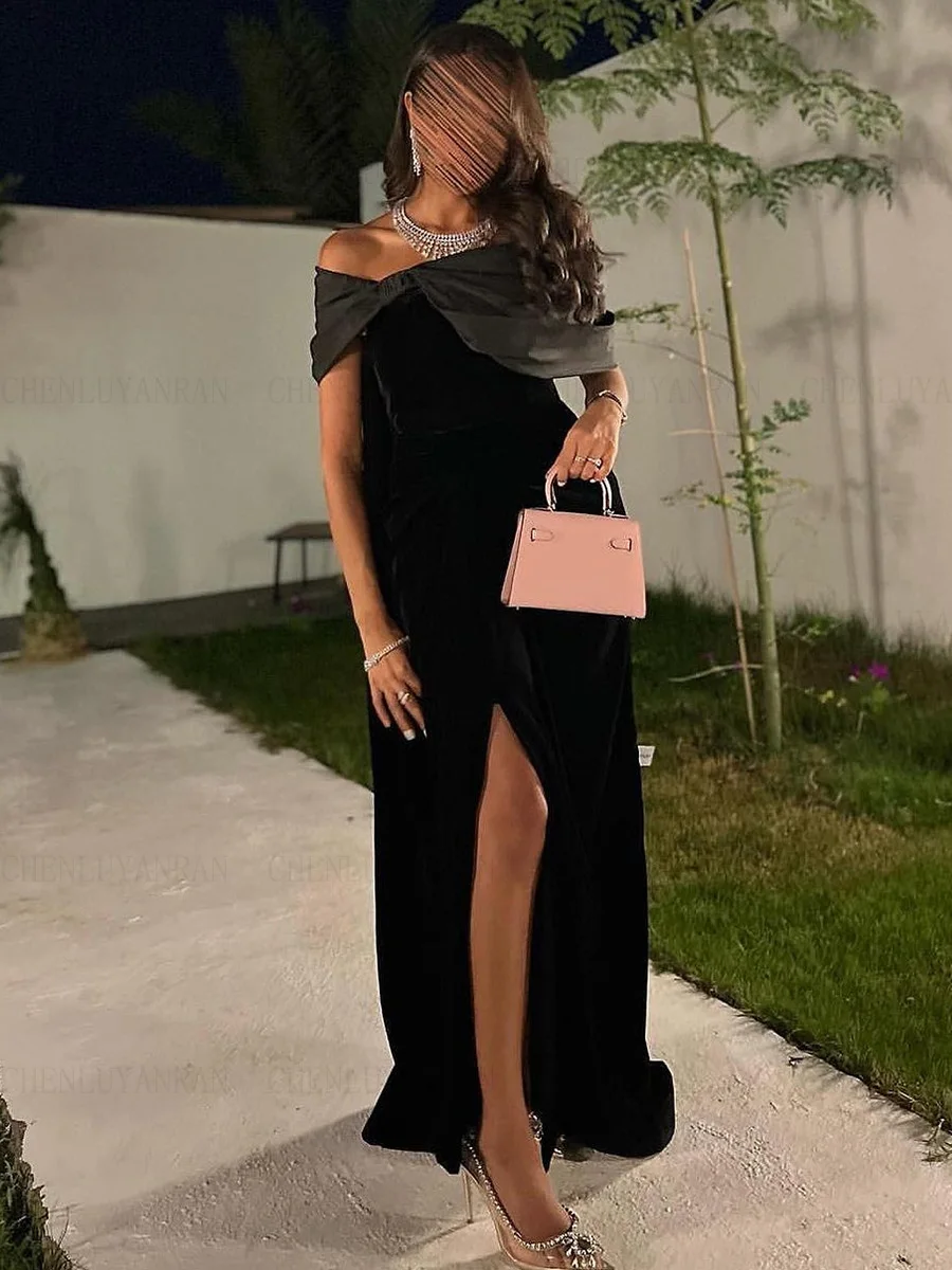 Velour Mermaid Formal Occasion Dresses 2023 Off-Shoulder Long Mermaid Ball Gowns Split Sexy Evening Party Gowns فساتين الحفلات