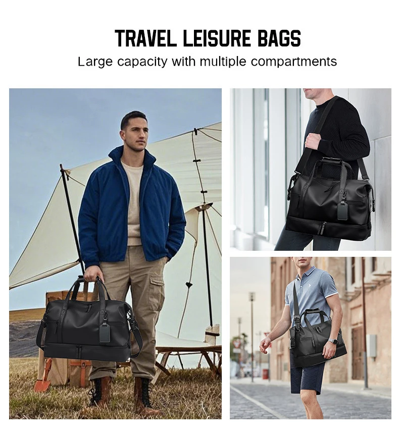 PU Travel Duffel Bag Large Carry On Luggage Bags Men Outdoor Crossbody Pack Tote with Shoe Pocket Dry Wet Separation Gym Handbag