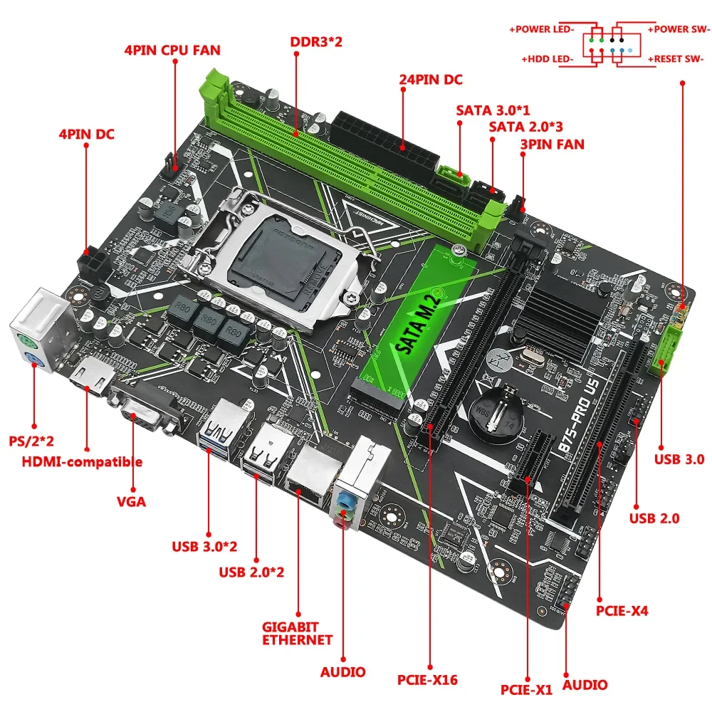 Imagem -06 - Lga 1155 Motherboard Conjunto Kit Core i5 3570 Processador Ddr3 8gb 1600mhz Combo de Memória Cpu Cooler B75 Pro u5 Vga Machinist-b75