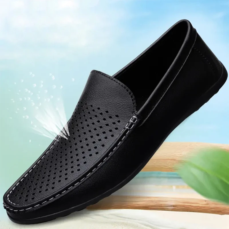 Leather Men Loafers Shoes Luxury Brand Rubber Casual Men Shoes Slip on Breathable Flats Driving Shoes Mens Big Size 46 47