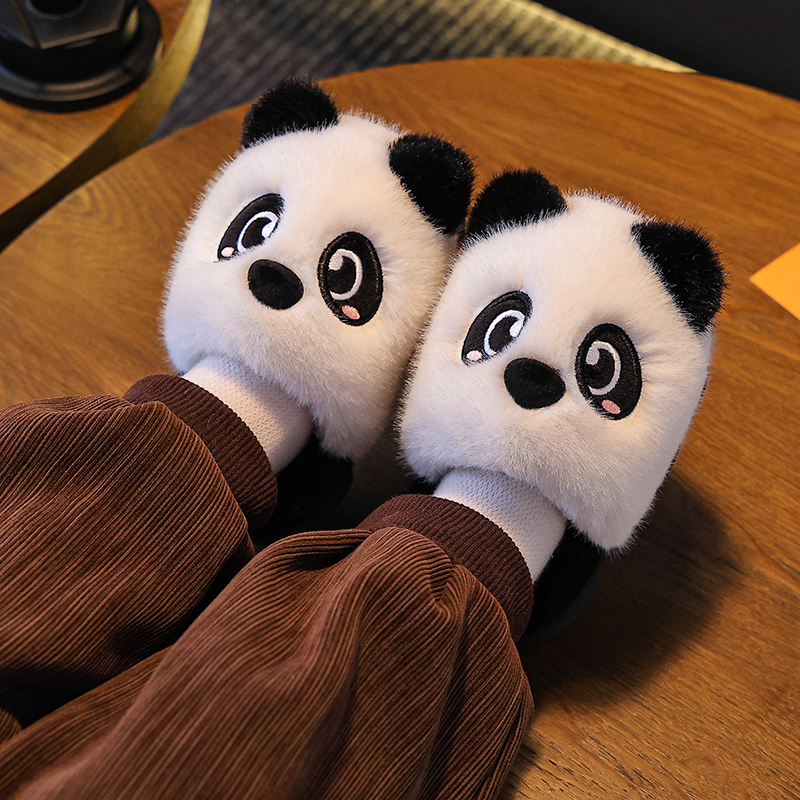  Cute Panda Parent-Child Plush Slippers, Warm & Non-Slip Cartoon Animal Home Shoes for Autumn & Winter, Couple's Cozy Indoor Slip 