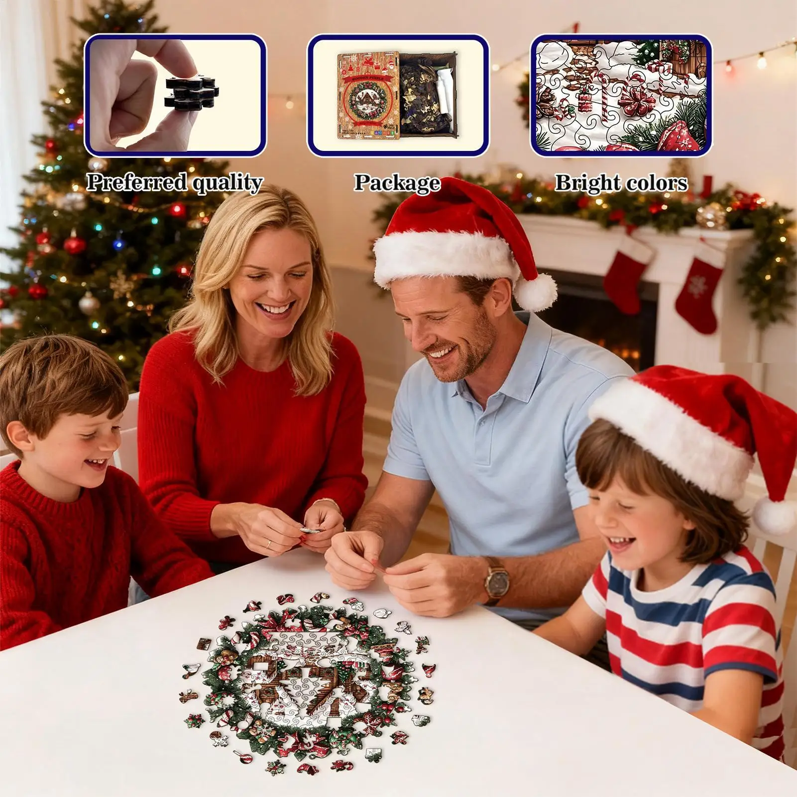 Puzzles For Adults Christmas-Themed Interactive Wreath Design Christmas Wooden Wreath Jigsaw Puzzle For Men Women Boys Youth