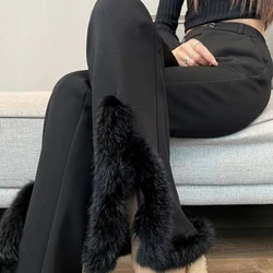 Slit Slightly Flared Suit Trousers for Women Autumn and Winter New Fashion Black Velvet Casual Narrow Wide-leg Flared Trousers