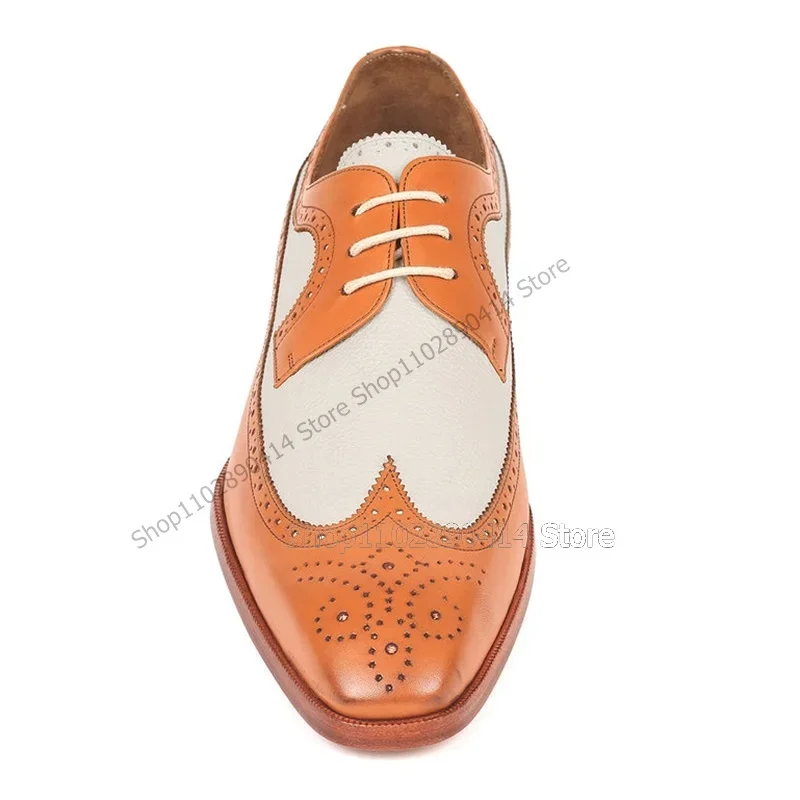 

Mixed Color Breathable Patchwork Men Derby Shoes Fashion Lace Up Men Shoes Luxury Handmade Party Banquet Office Men Dress Shoes