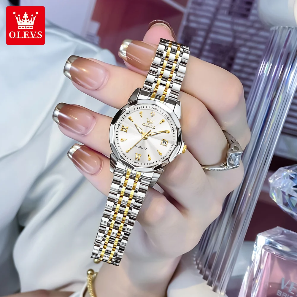 OLEVS 9998 Elegant Women's Watch Fashion Rhombus Mirror Waterproof Dual Calendar Business Watch Luxury Brand Quartz Women Watch