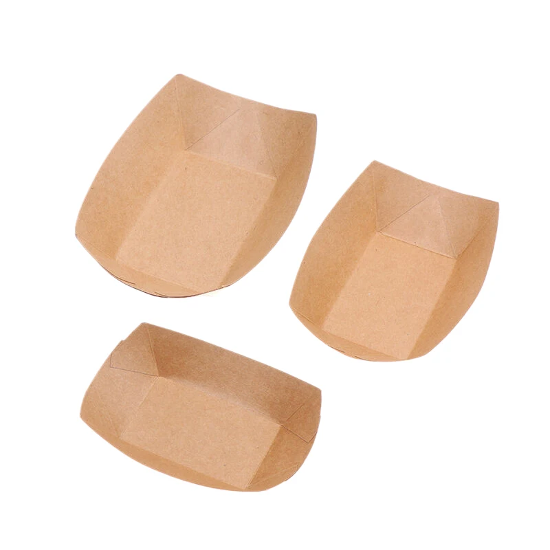 10Pcs Kitchen Disposable Snack Bowls Pastry Bags Kraft Paper Dessert Cake Food Tray Oilproof Cardboard Bowls Party Tableware