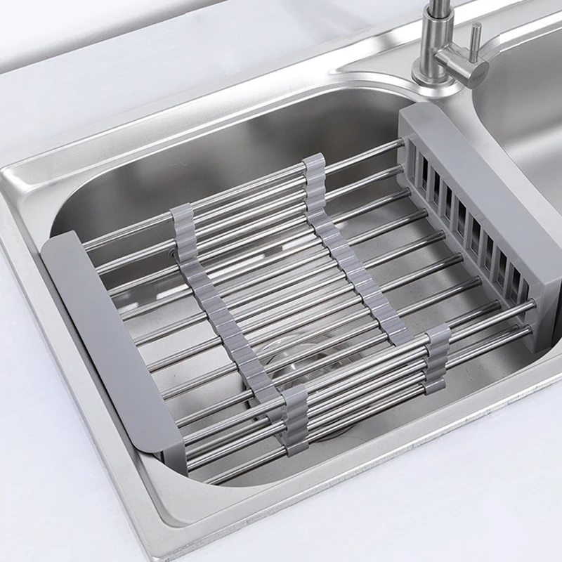 Scalable Stainless Steel Kitchen Utensils, Vegetable Sink, Drainage Basket, Adjustable and Expandable