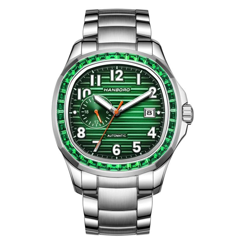 

HANBORO Men Automatic Watch 40mm SquareMechanical Wristwatch Waterproof Luminous Sapphire Mirror Crystal Bezel Mioyta 821